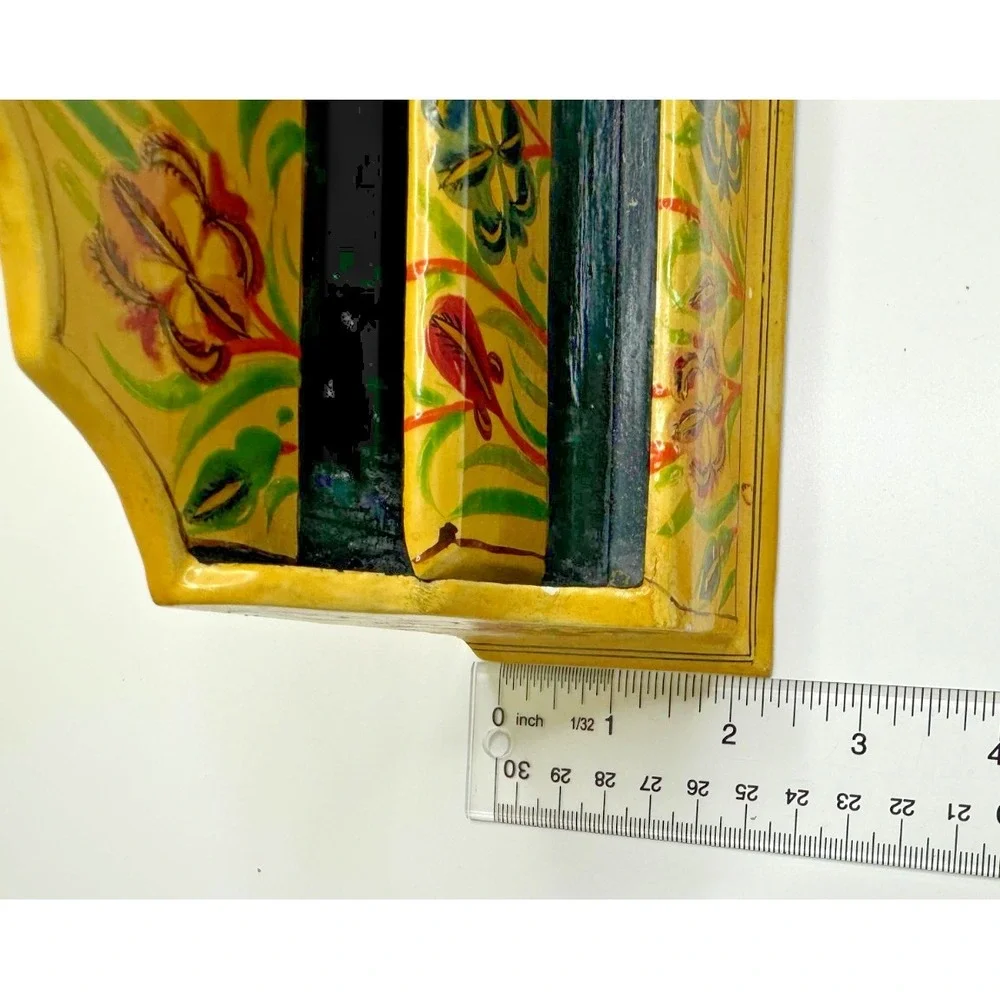Desktop Letter Holder Yellow Painted Floral Organizer Paper Mache